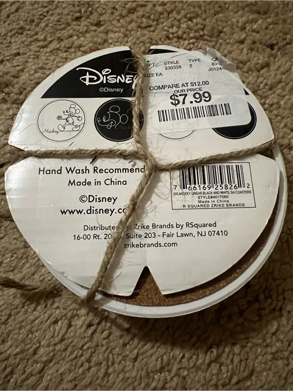 Disney White Round Mickey Line Art Coasters with Red Script